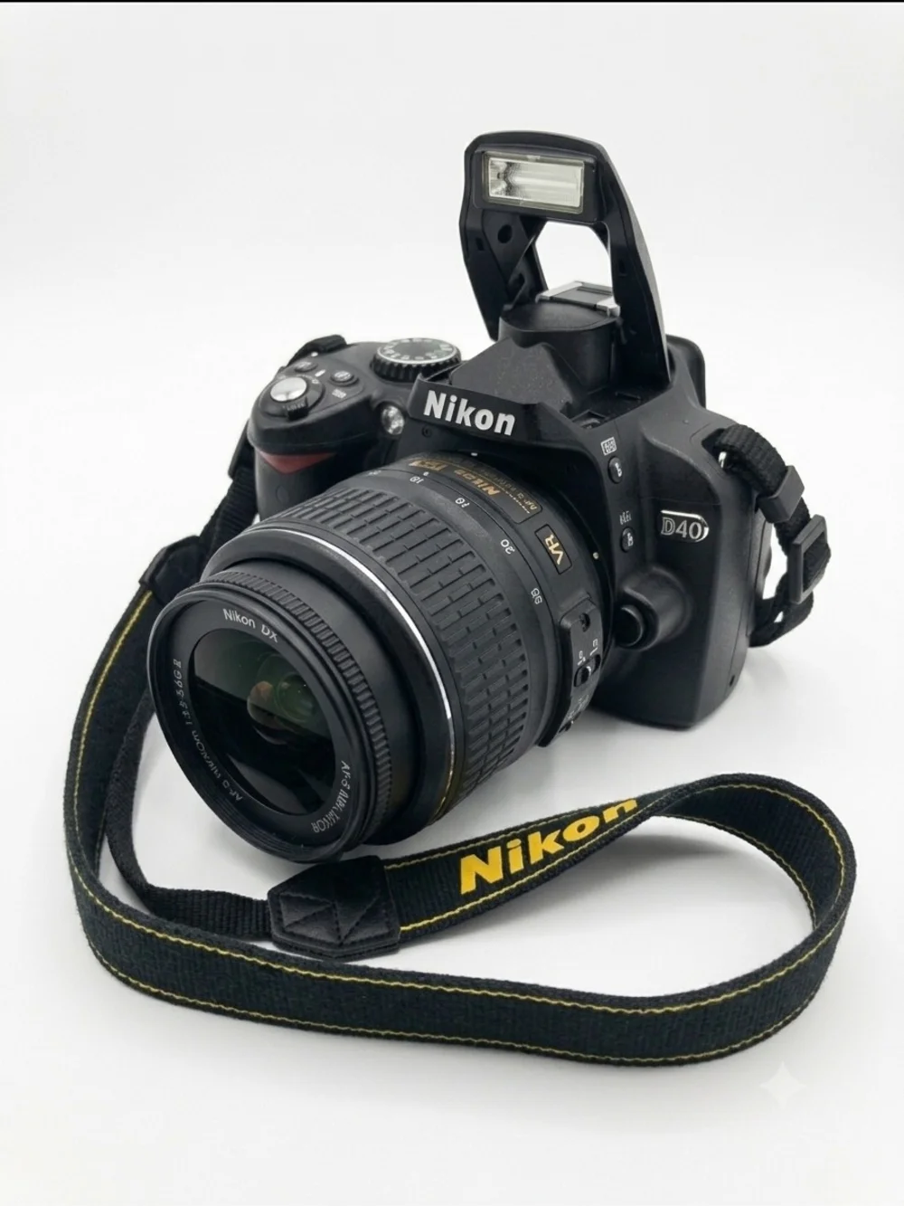 Nikon DSLR Camera Body with Black 18-55mm Lens and Black/Yellow Strap